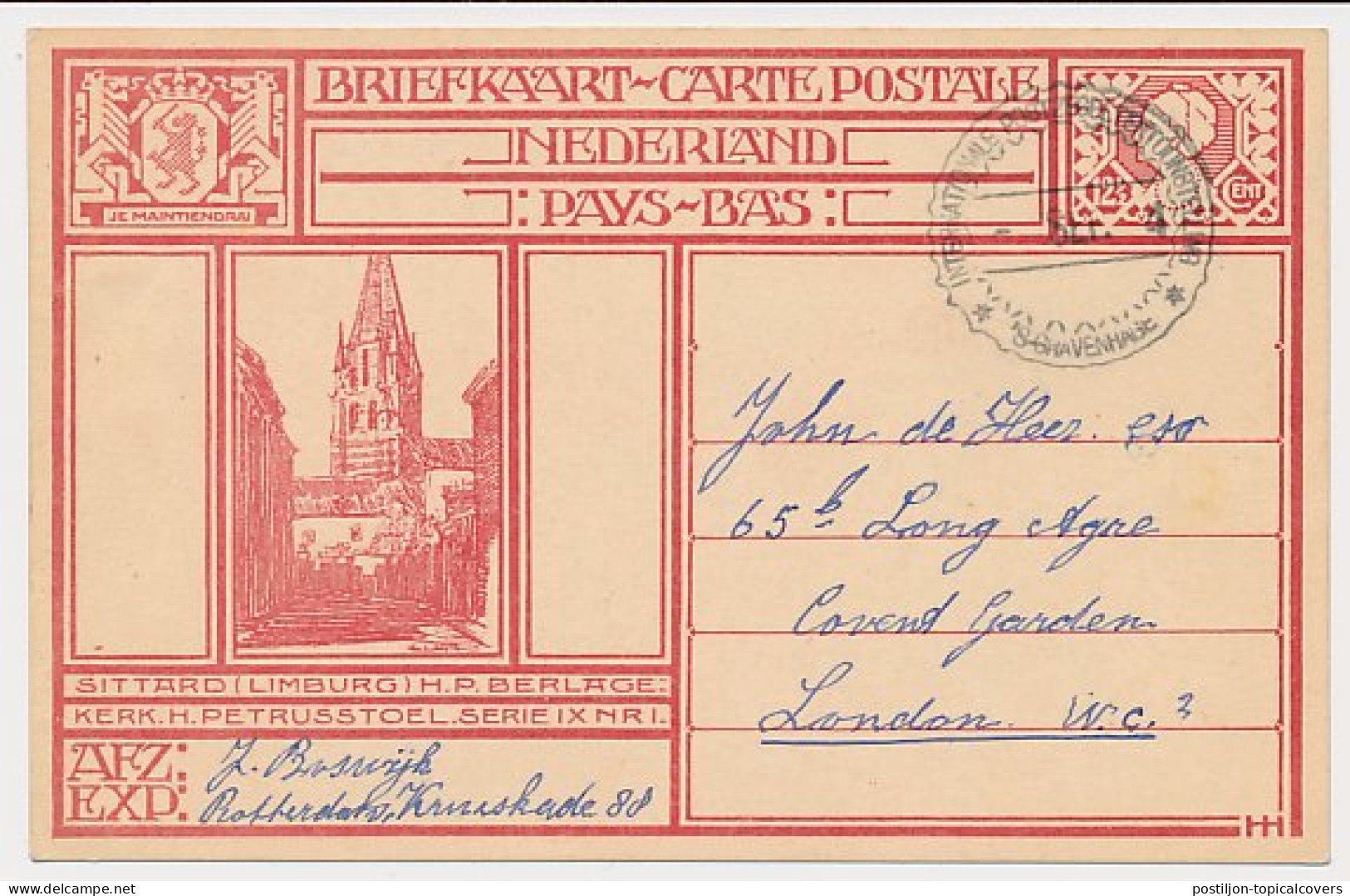 Briefkaart G. 199 N ( Sittard ) S Gravenhage - GB / UK 1924 - Postwaardestukken