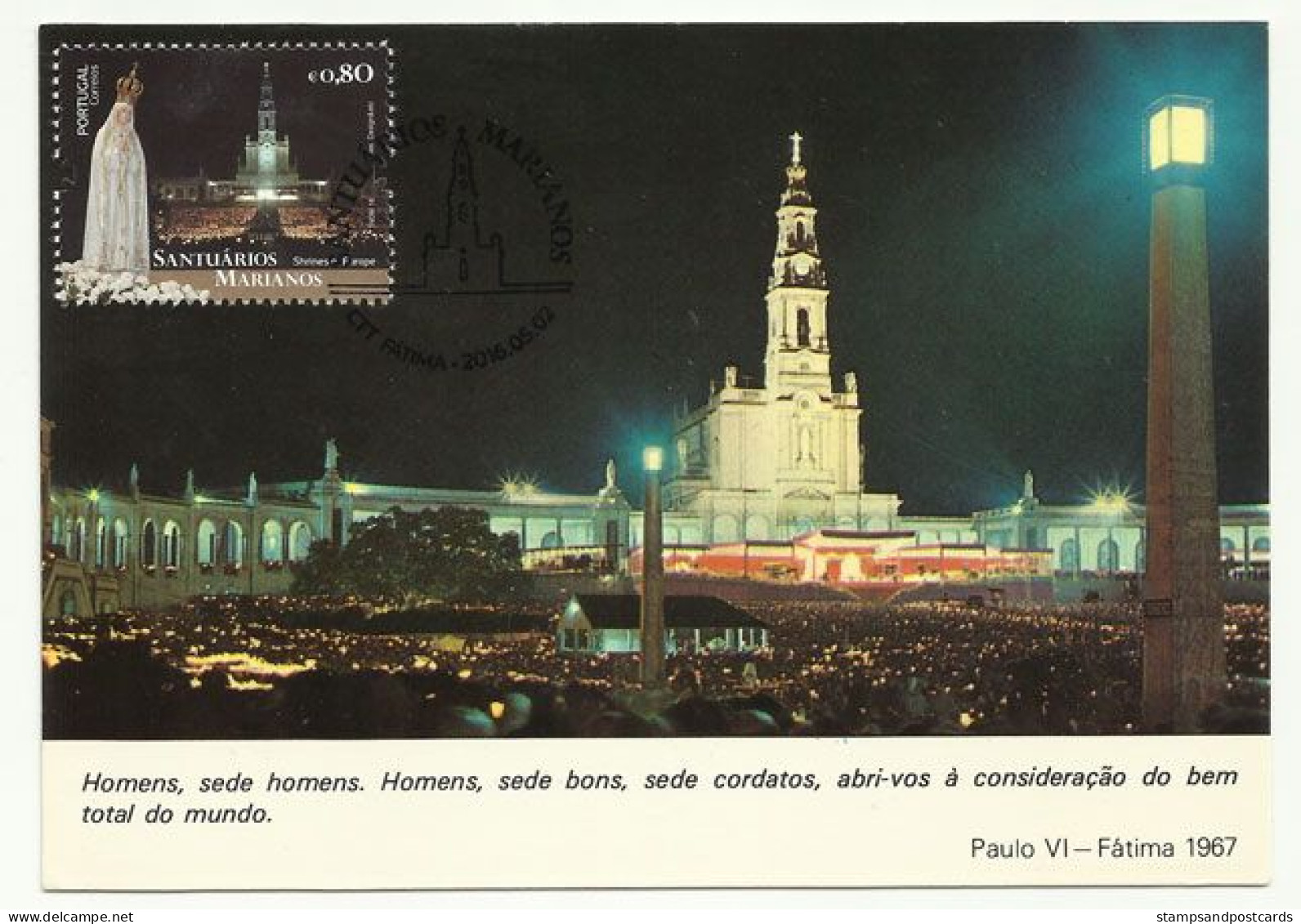 Portugal Sanctuaire Notre Dame De Fatima 2016 Carte Maximum Carte Postale Vintage Sanctuary Our Lady Of Fatima Maxicard - Christentum