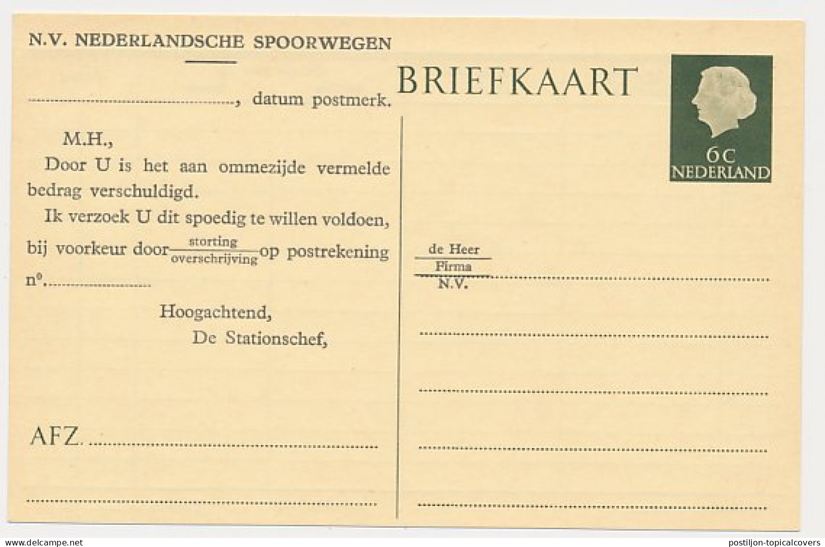 Spoorwegbriefkaart G. NS313 L - Postal Stationery