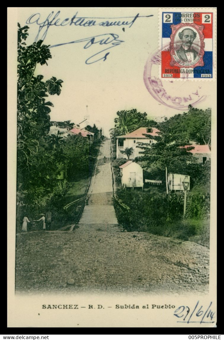 * CP GLACEE ET COLORISEE - SANCHEZ * R.D. - SUBIDA AL PUEBLO - ANIMEE - EDIT. GARCHO - 1914 - TIMBRES CORREOS - Dominican Republic