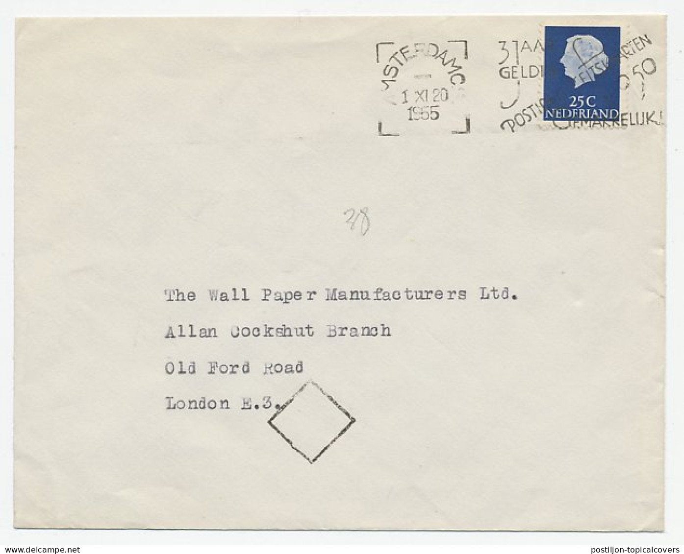 Em. Juliana Amsterdam - Londen UK / GB 1955 - Portcontrole - Ohne Zuordnung