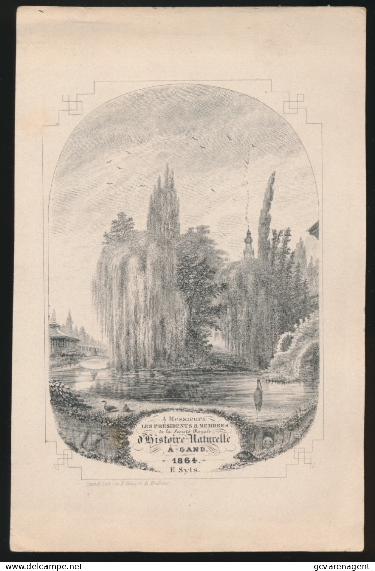 GR.LITHOKAART 220 X 145 MM = A MESSIEURS LES PRESIDENTS A MEMBRES A LA S.ROYALE D'HISTOIRE NATURELLE A GAND 1864 E.SYTS - Gent