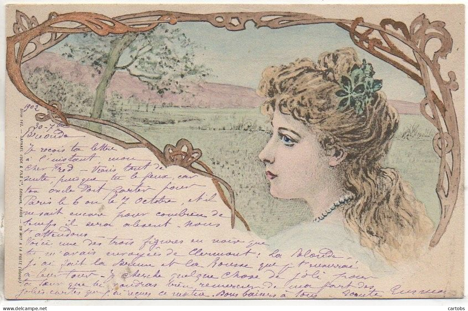 Art Nouveau  Jolie Jeune Femme Avec Une Fleur Dans Les Cheveux (Série 142 - Raphaël Tuck Editeur - Un Mot à La Poste - Before 1900