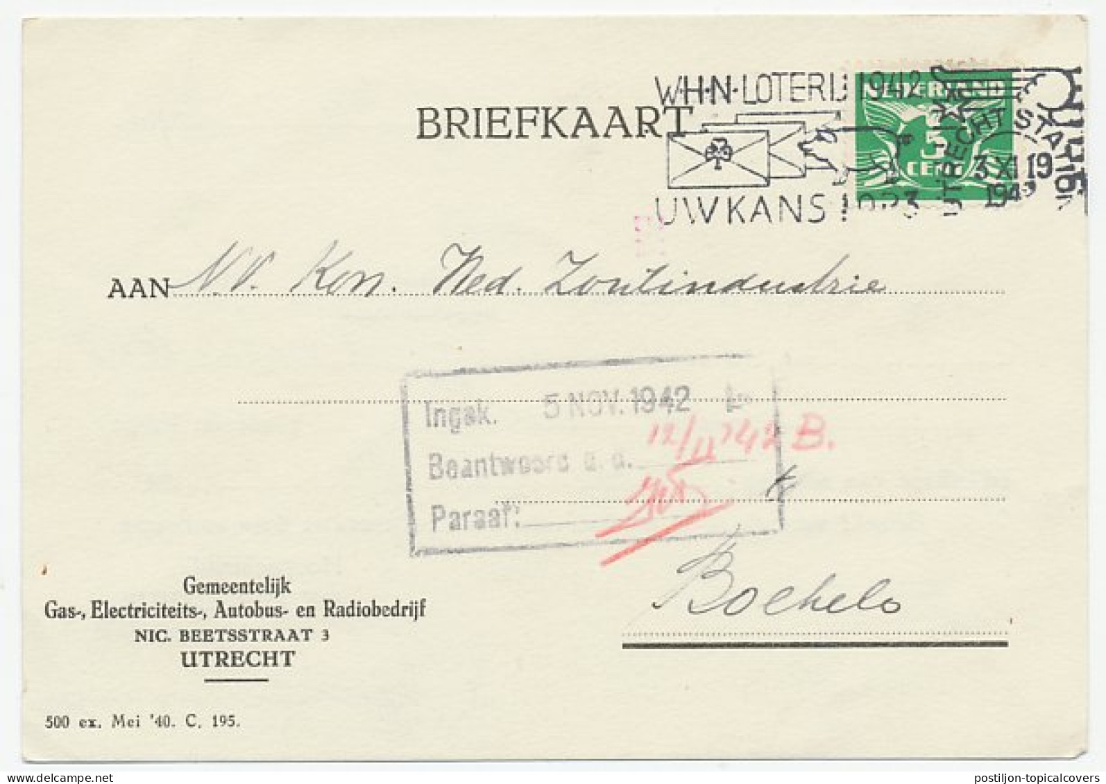 Firma Kaart Gemeentelijk Autobus- En Radiobedrijf Utrecht 1942 - Ohne Zuordnung