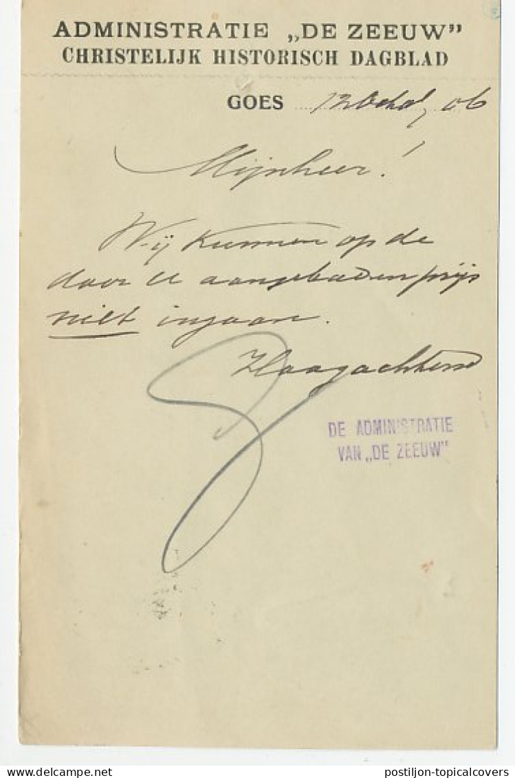 Firma Briefkaart Goes 1906 - Christelijk Dagblad De Zeeuw  - Ohne Zuordnung