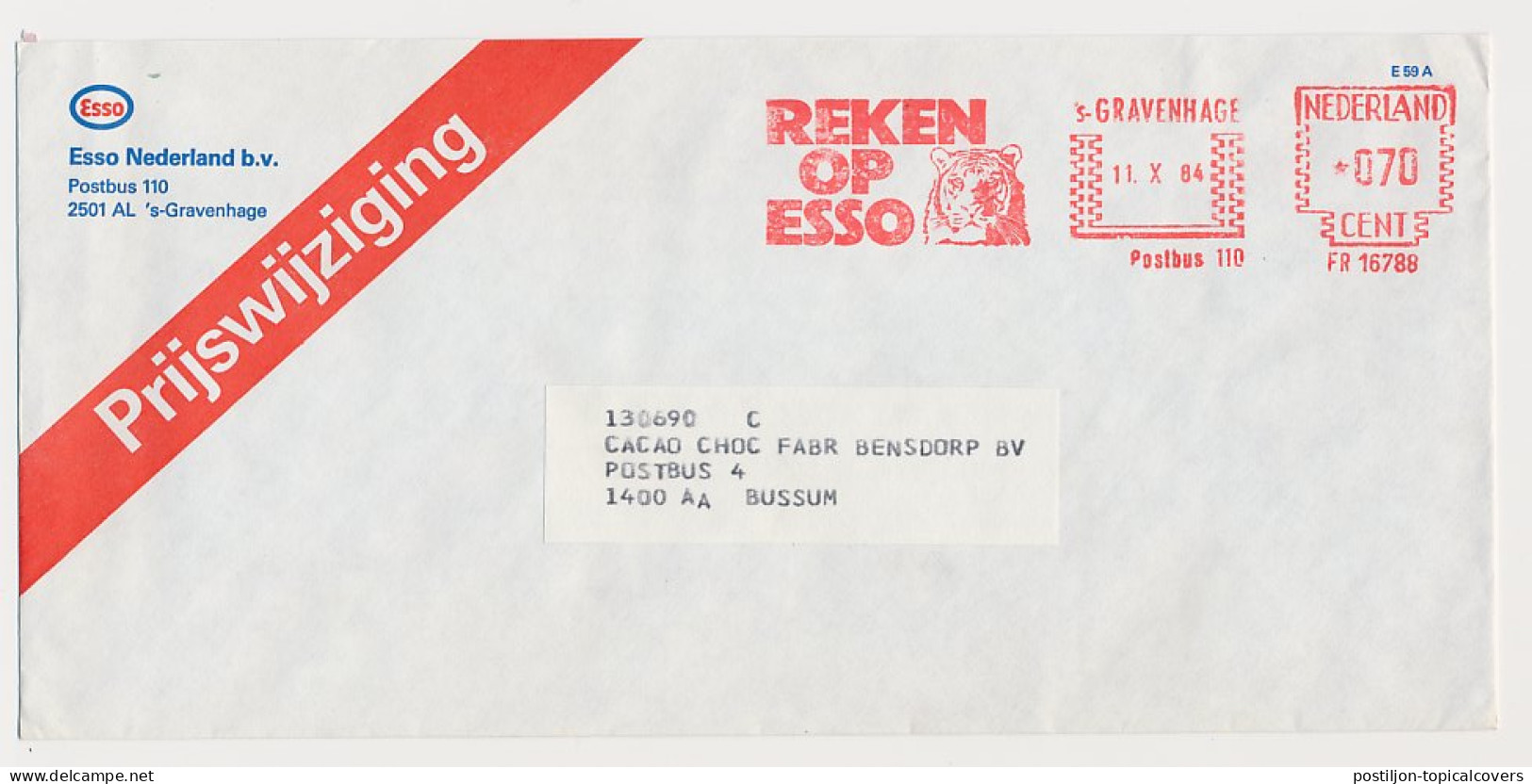 Meter Cover Netherlands 1984 Tiger - Esso - The Hague - Sonstige & Ohne Zuordnung