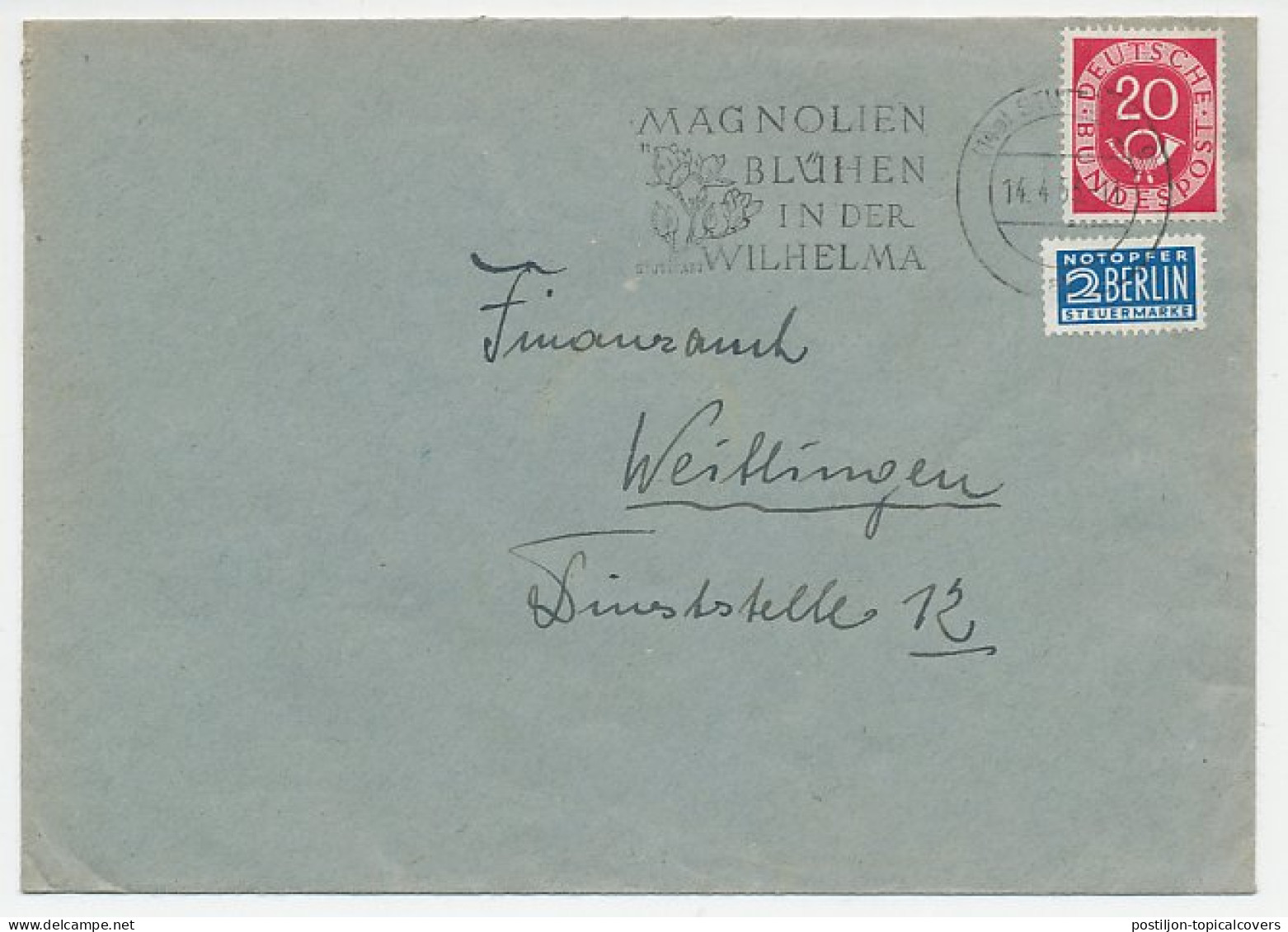 Cover / Postmark Germany 1953 Magnolia - Zoo Wilhelma Stuttgart - Altri & Non Classificati