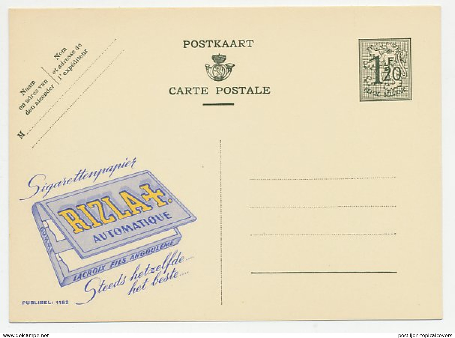 Publibel - Postal Stationery Belgium 1952 Cigarette Paper - Rolling Tobacco - Tabac