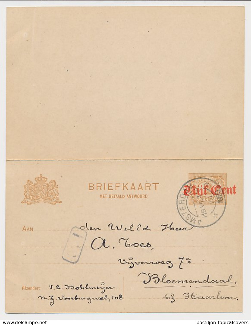 Briefkaart G. 108 II Amsterdam - Bloemendaal 1920 V.b.d. - Entiers Postaux