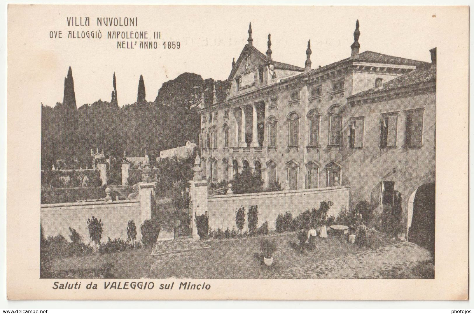 Cartolina Vallegio Sul Mincio (Italie) La Villa Nuvoloni   Occupata Da Napoleon III 1859   Transformée En Hôtel !! - Altri & Non Classificati
