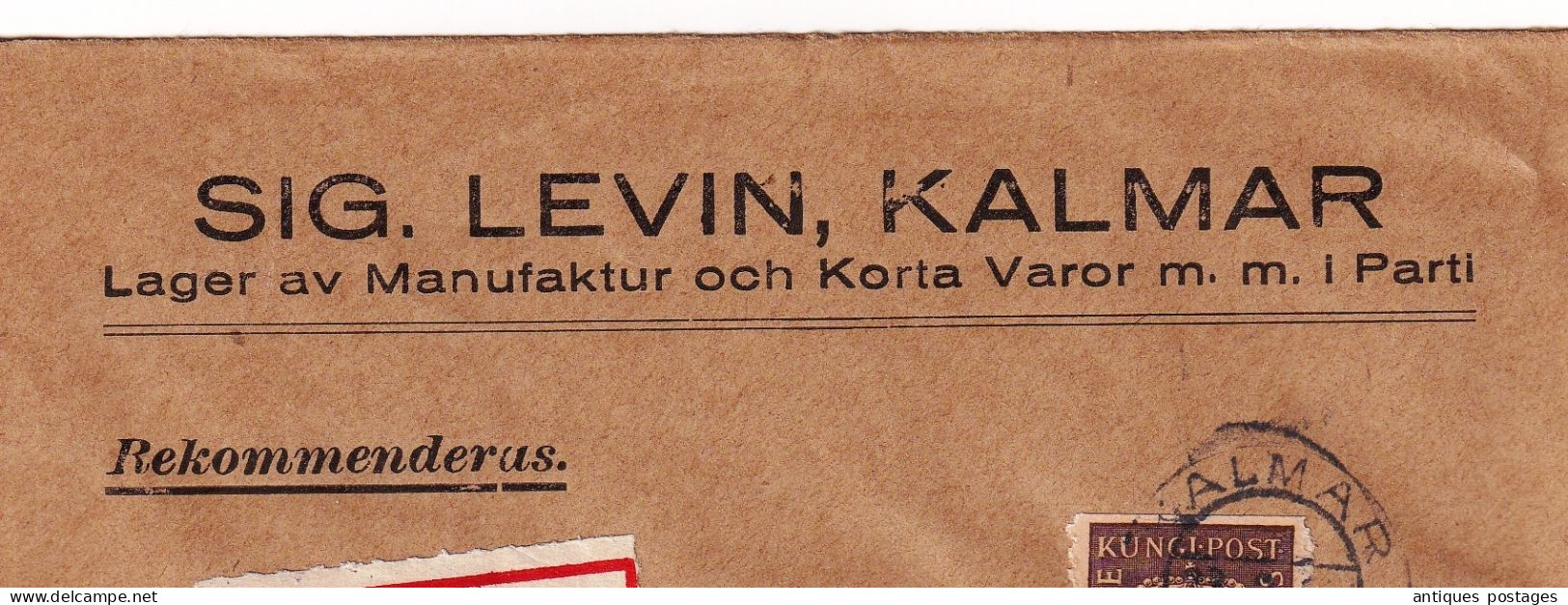 Sweden Kalmar Registered Sig. Levin Lager Av Manufactur Och Korta Varor Zürich Switzerland Josef Gärtner - Brieven En Documenten