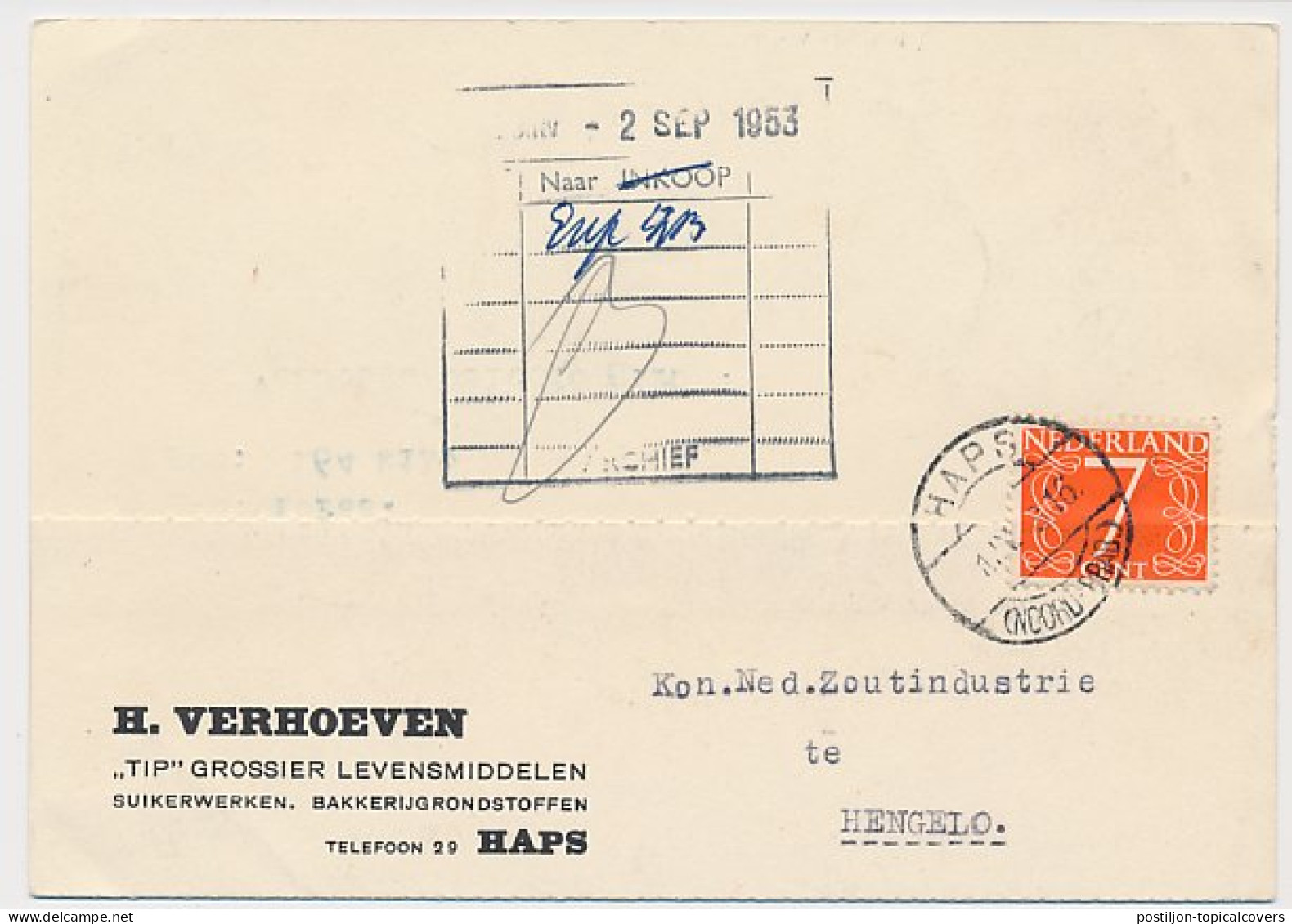 Firma Briefkaart Haps 1953 - Levensmiddelen - Suikerwerken - Unclassified