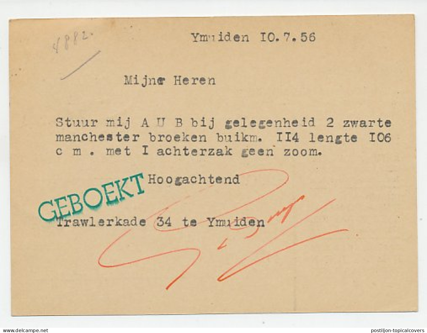 Firma Briefkaart IJmuiden 1956 - Bijenkorf / Levensmiddelen - Unclassified