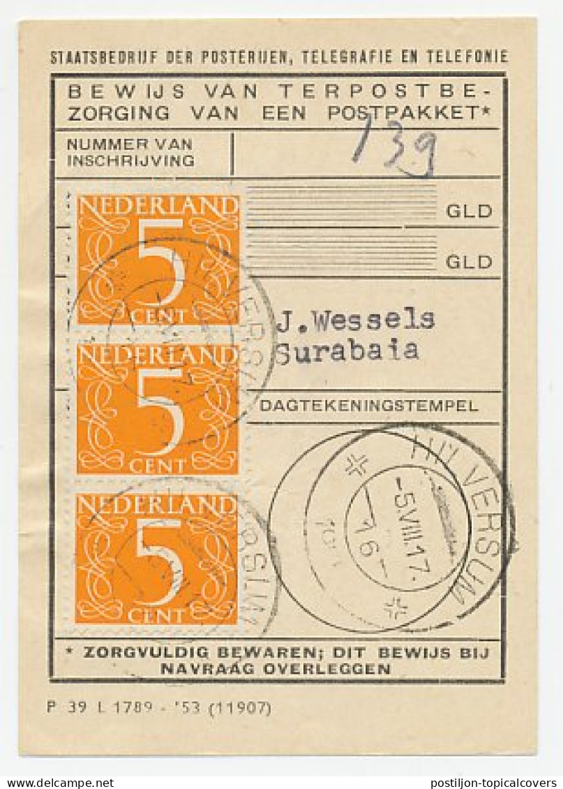 Em. Cijfer Hilversum195? - Bewijs Van Terpostbezorging - Unclassified
