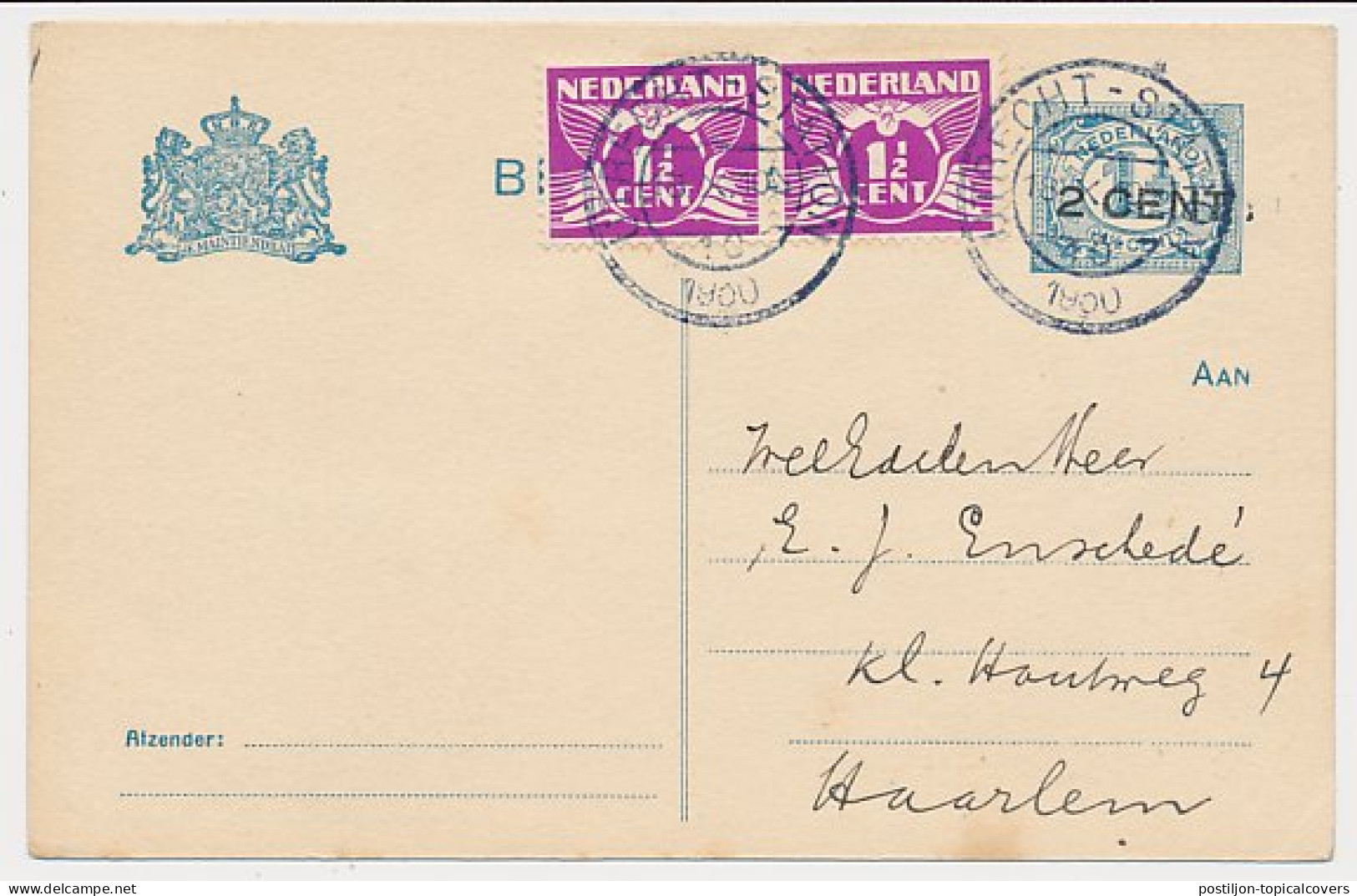 Briefkaart G. 94 A I / Bijfrankering Utrecht - Haarlem 1930 - Interi Postali