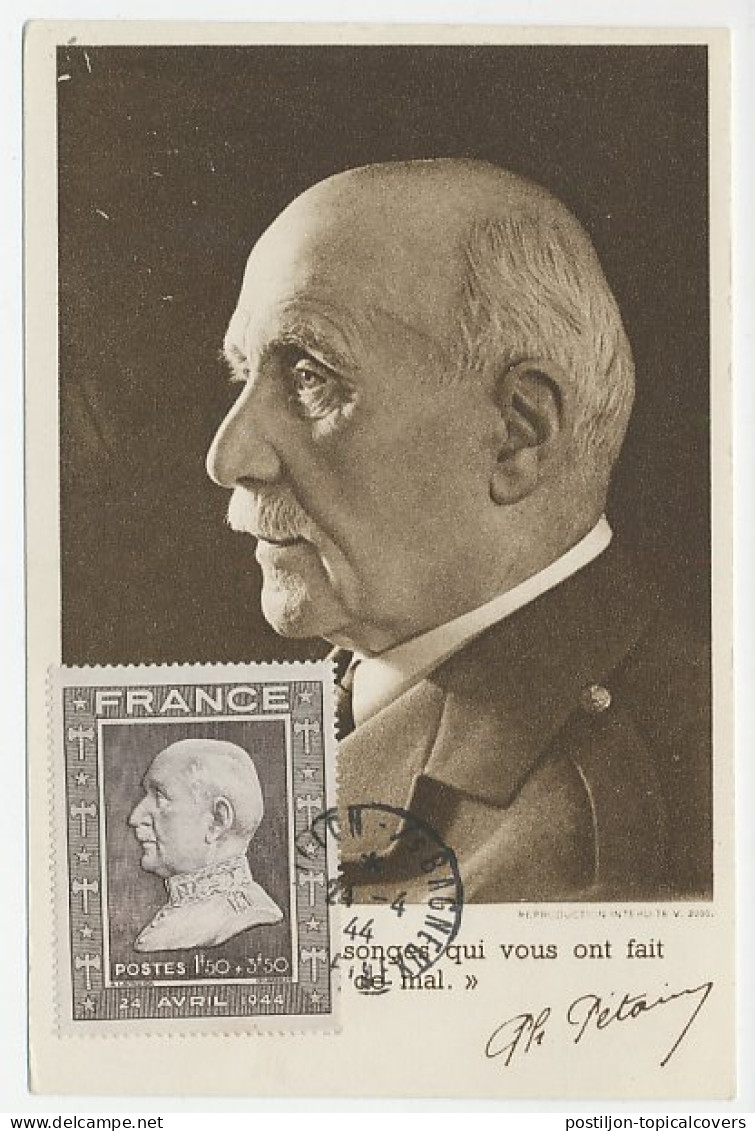 Maximum Card France 1944 Marshall Philippe Pétain - Guerre Mondiale (Seconde)