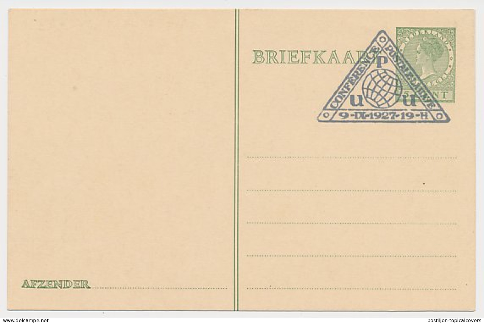 Briefkaart Geuzendam P216a - Stempel UPU Conferentie 1927 - Interi Postali