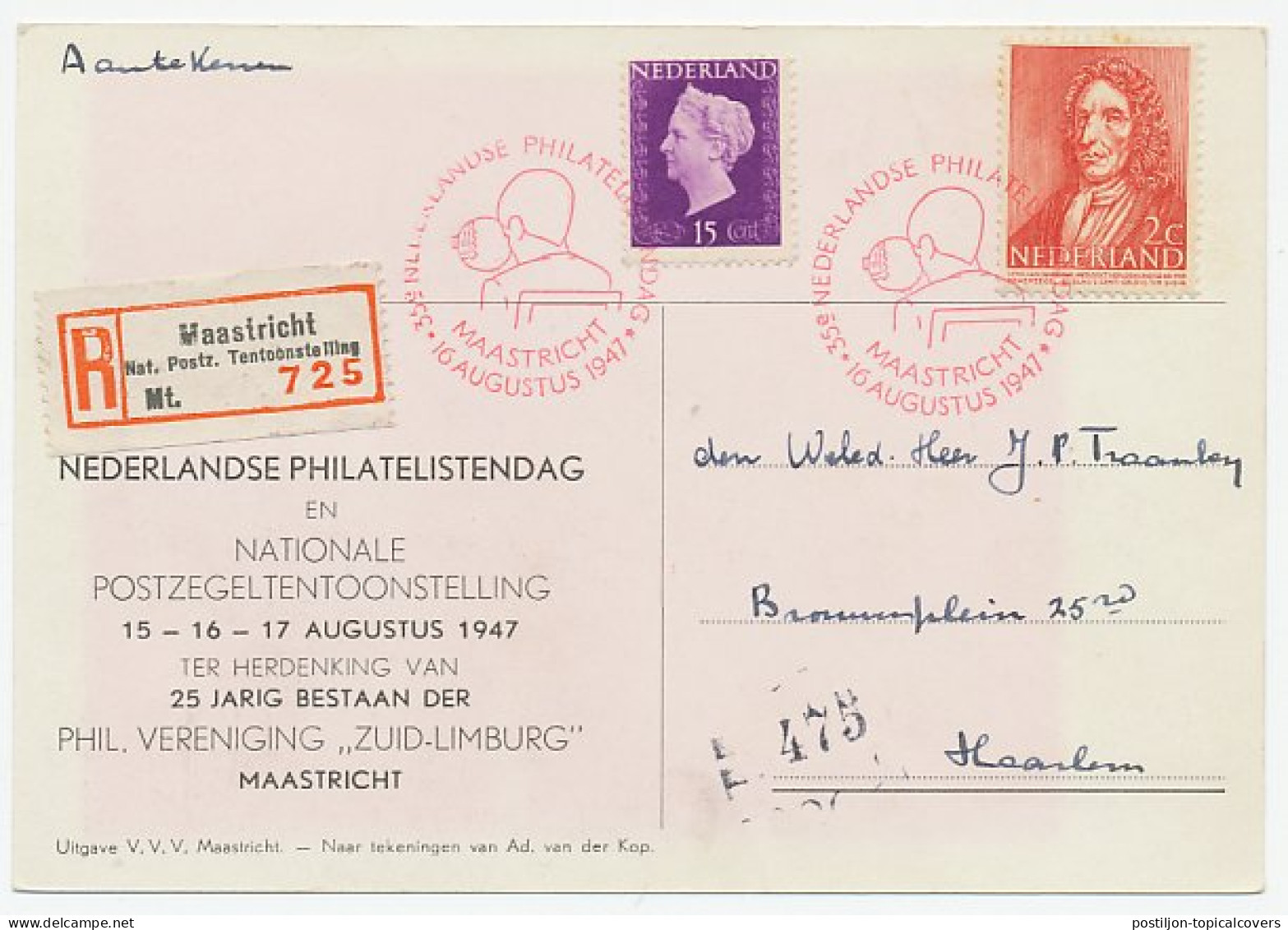Aangetekend Maastricht 1947 - Nat. Postzegel Tentoonstelling - Unclassified