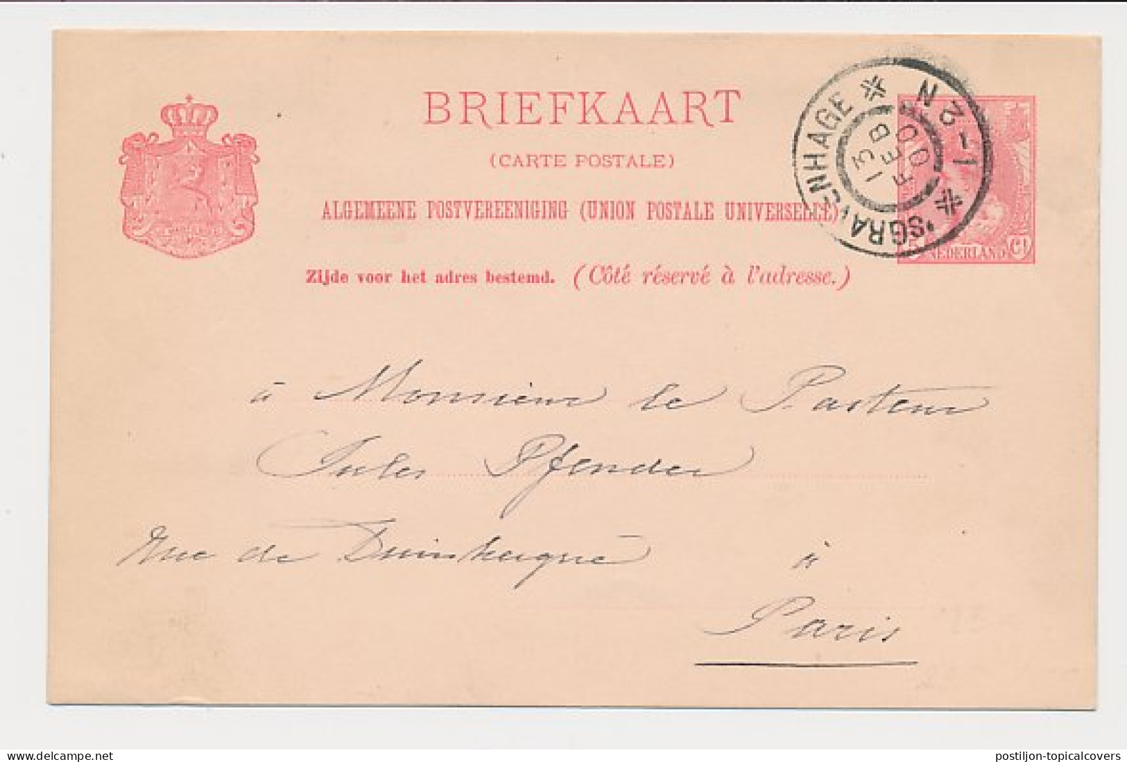 Briefkaart G. 53 A Den Haag - Frankrijk 1900 - Entiers Postaux