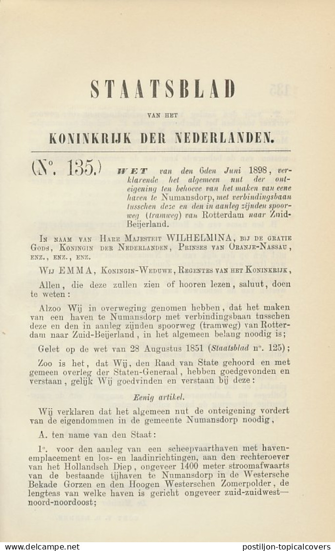 Staatsblad 1898 : Spoorlijn Rotterdam - Zuid Beijerland - Historical Documents