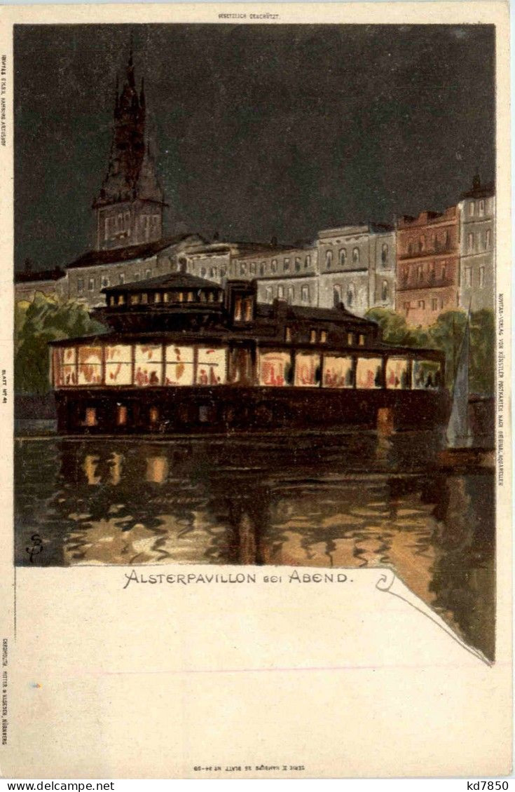 Hamburg - Alterpavillon Am Abend - Litho - Sonstige & Ohne Zuordnung