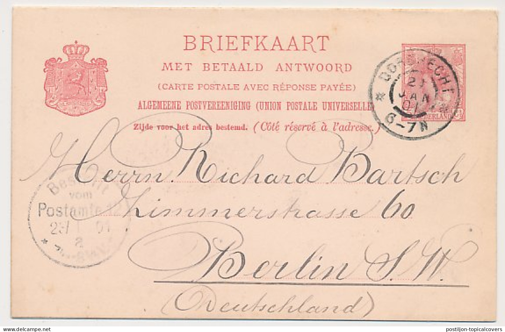 Briefkaart G. 54 B Dordrecht - Duitsland 1901 - Entiers Postaux