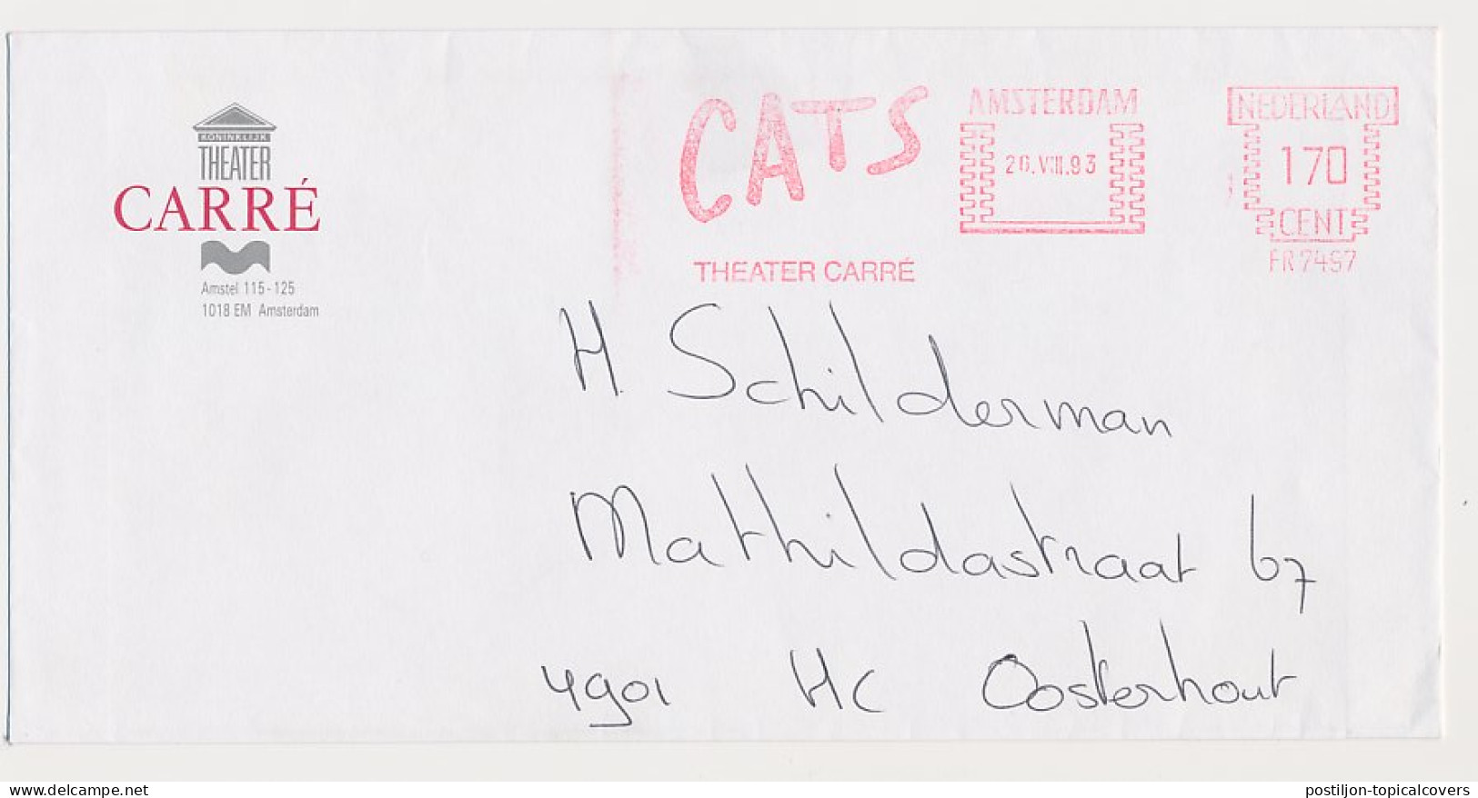 Meter Cover Netherlands 1993 Cats - Musical - Theater Carre Amsterdam - Theater