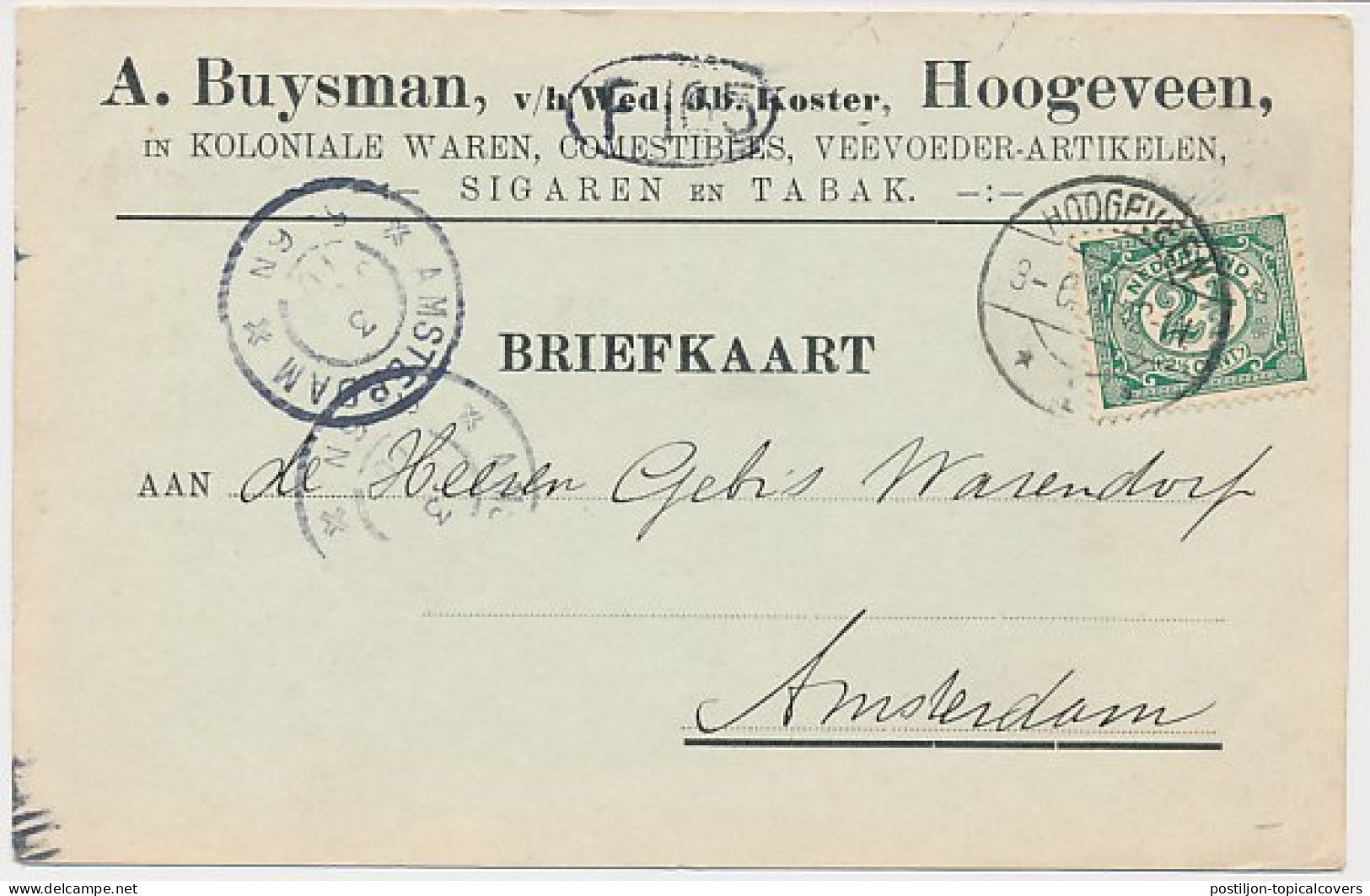 Firma Briefkaart Hoogeveen 1910 - Koloniale Waren - Tabak Etc. - Non Classés