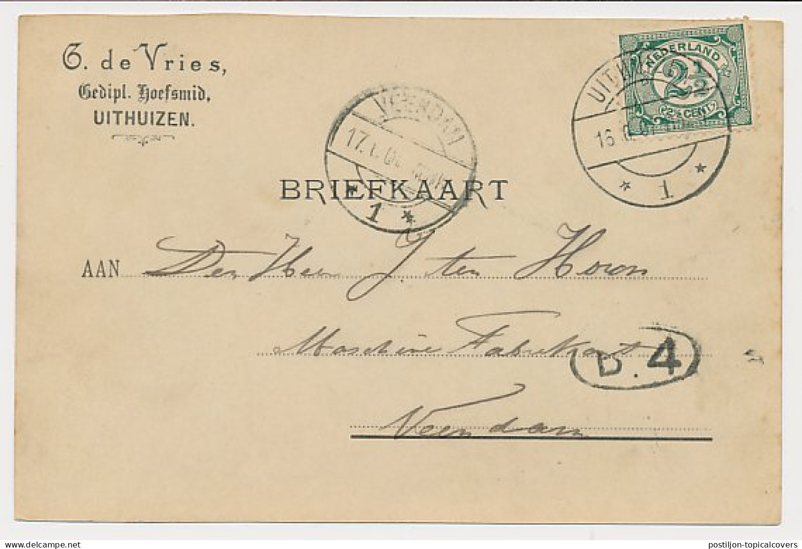 Firma Briefkaart Uithuizen 1907 - Gedipl. Hoefsmid - Unclassified