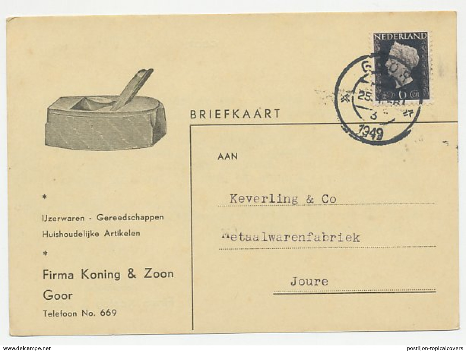 Firma Briefkaart Goor 1949 - IJzerwaren / Gereedschap / Schaaf - Non Classés