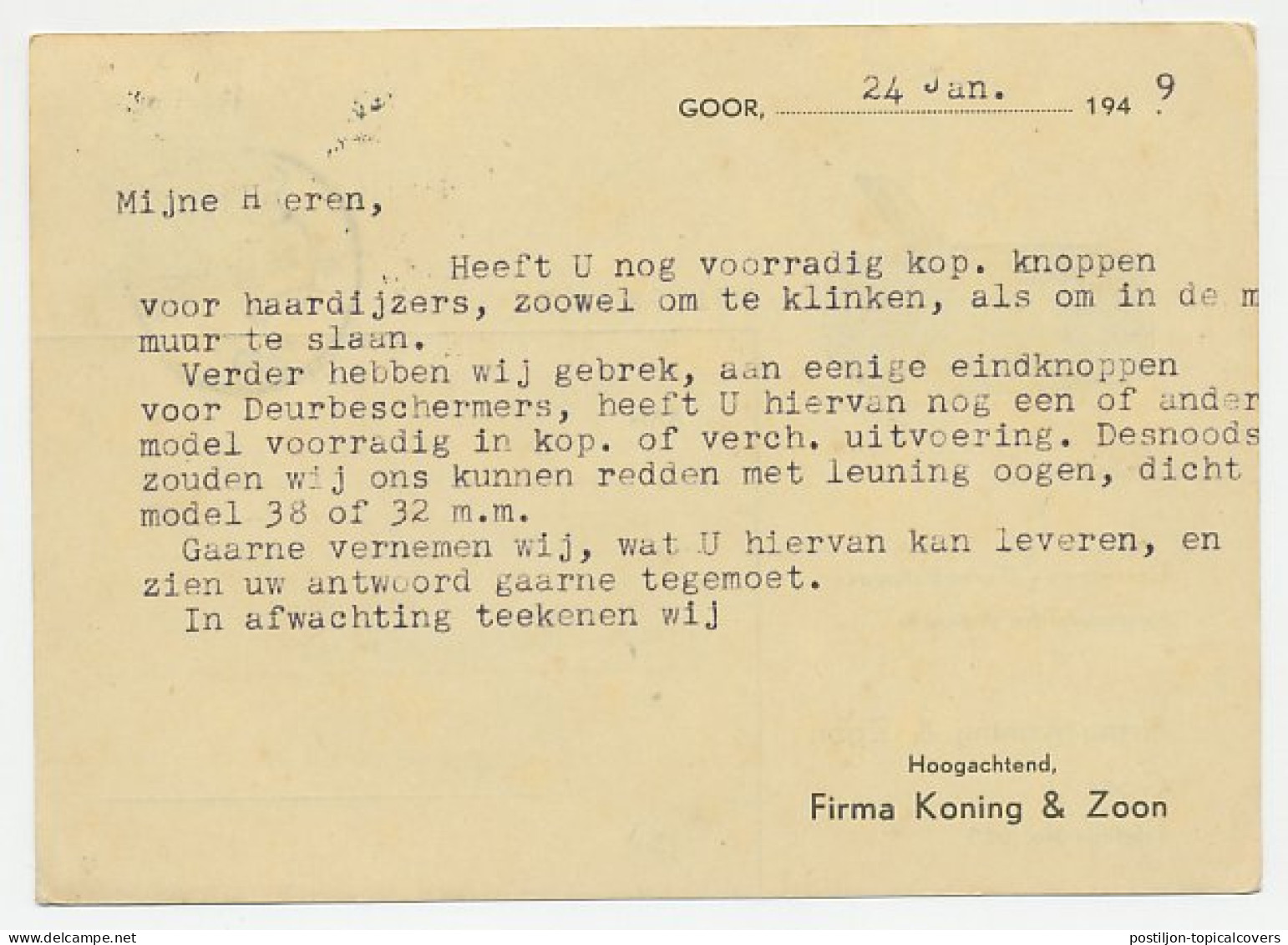 Firma Briefkaart Goor 1949 - IJzerwaren / Gereedschap / Schaaf - Non Classés