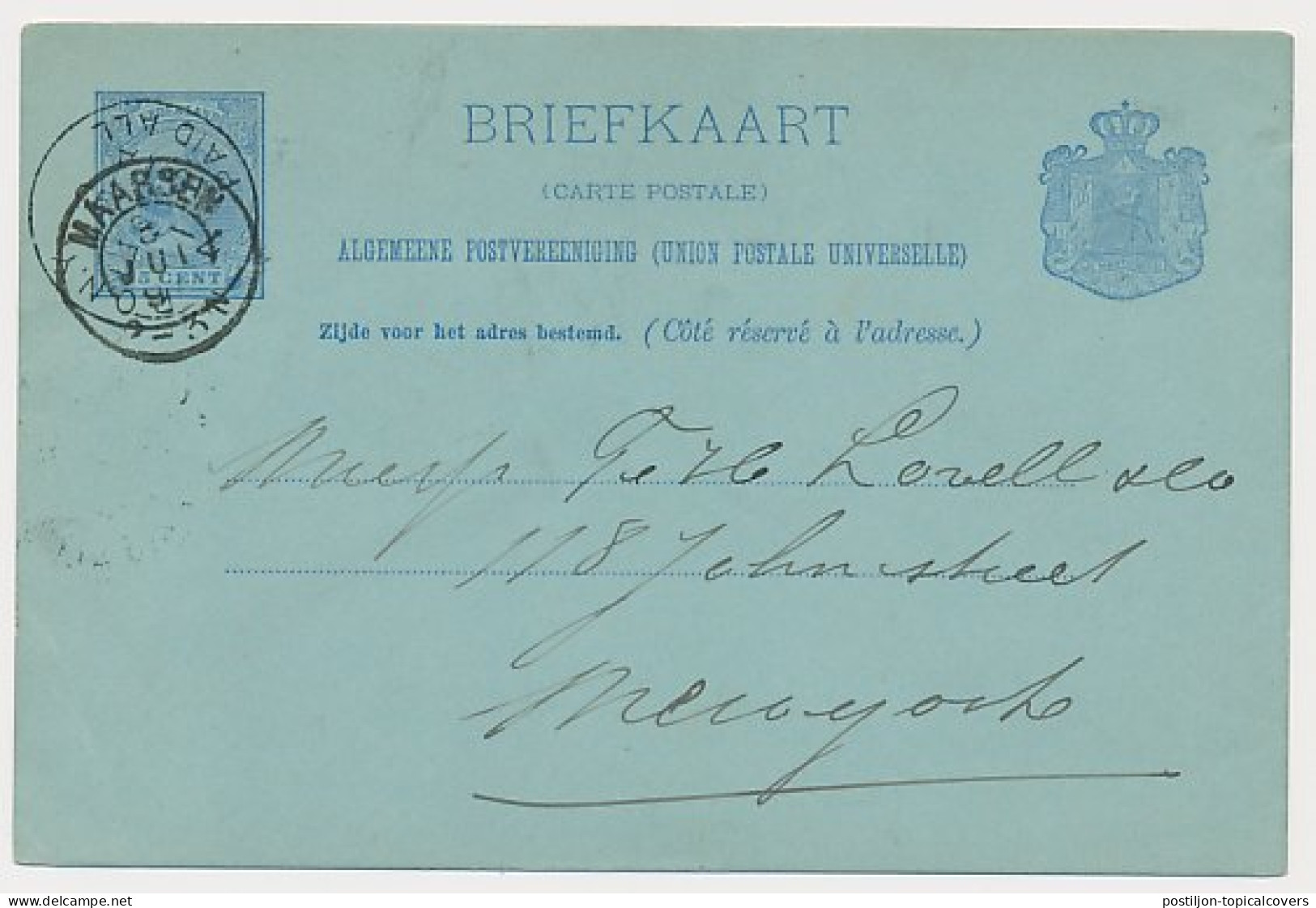 Kleinrondstempel Maarsen - New York USA 1895 - Unclassified