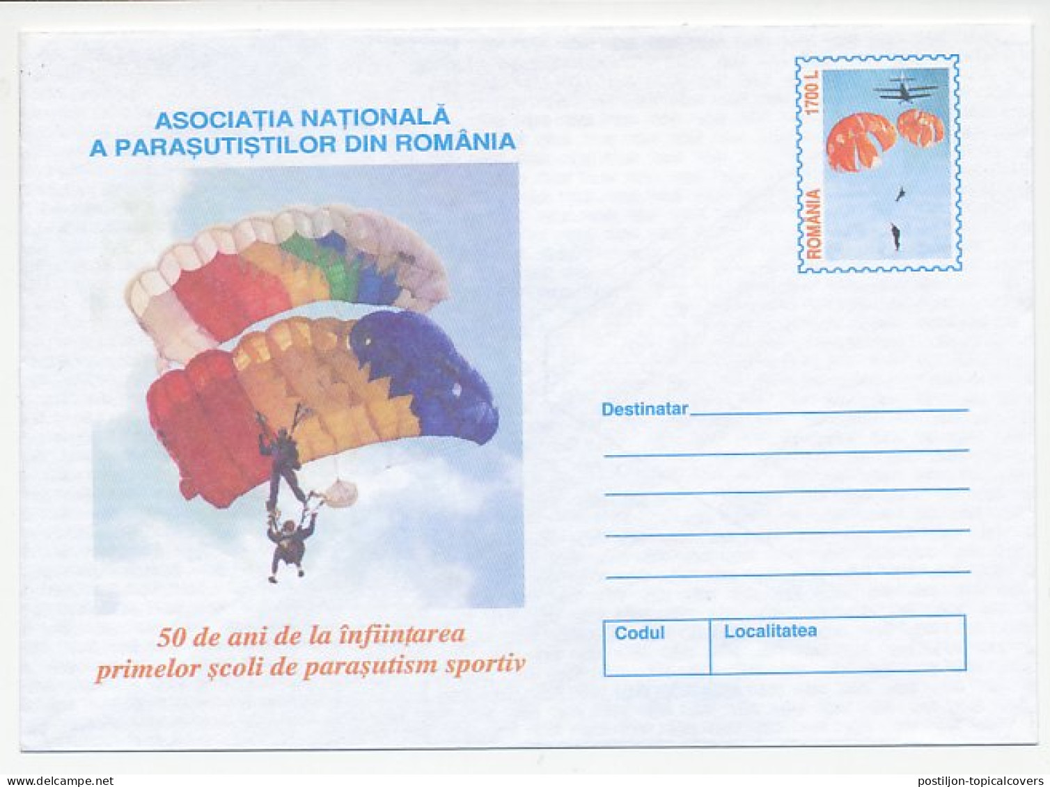 Postal Stationery Romania 2000 Parachuting School - Aerei