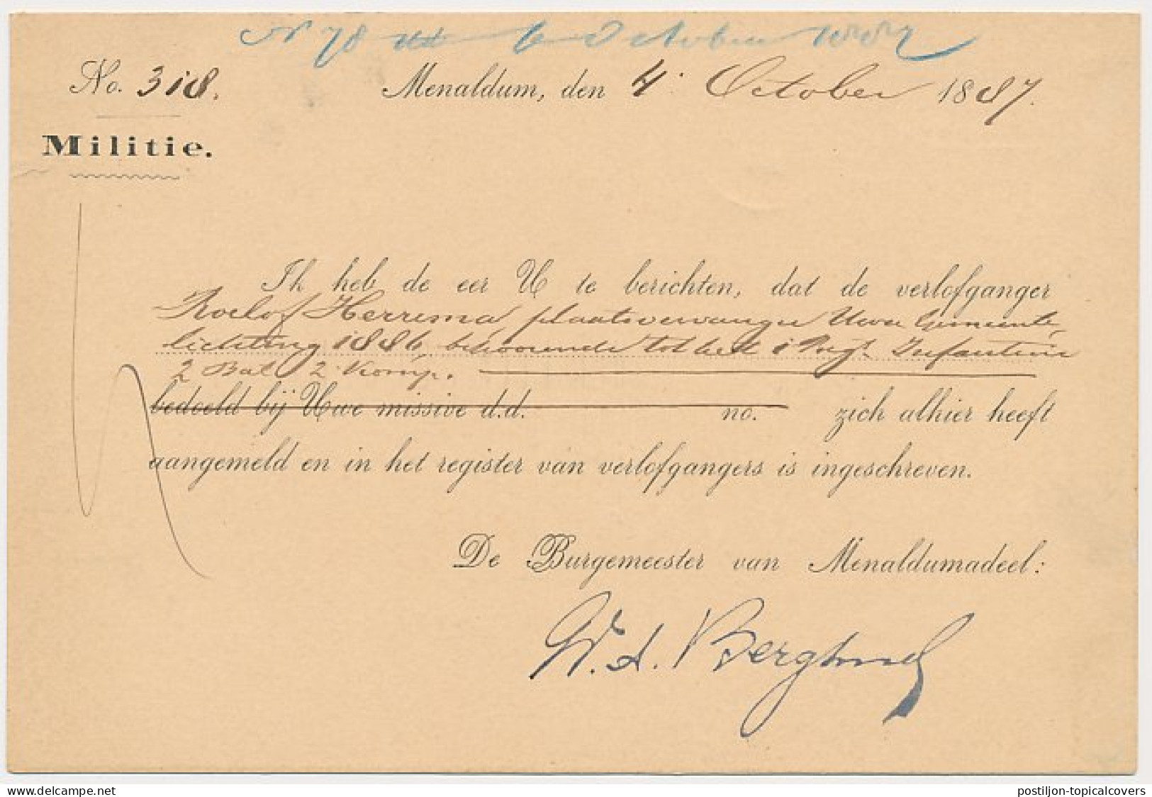 Kleinrondstempel Menaldum 1887 - Non Classificati