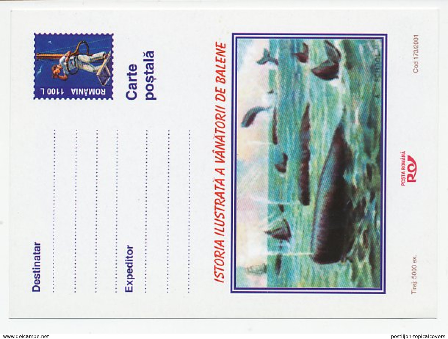 Postal Stationery Romania 2001 Whaling - Whale - Other & Unclassified