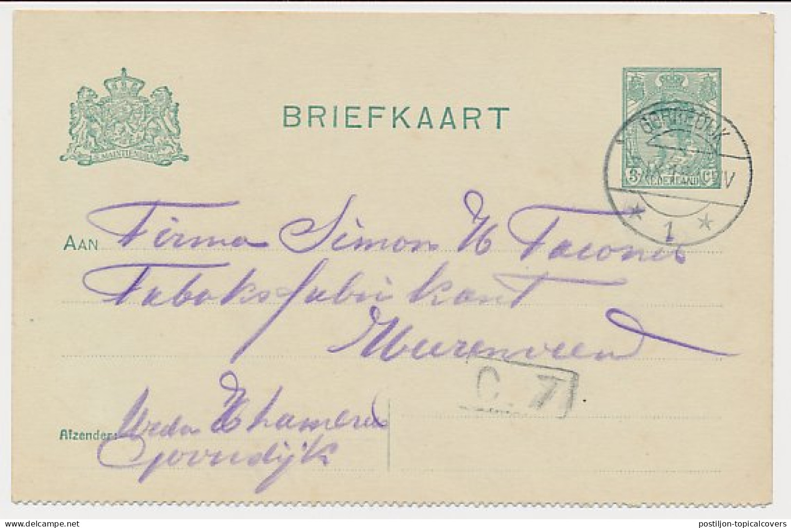 Briefkaart G. 90 B II Gorredijk - Heerenveen 1918 - Interi Postali