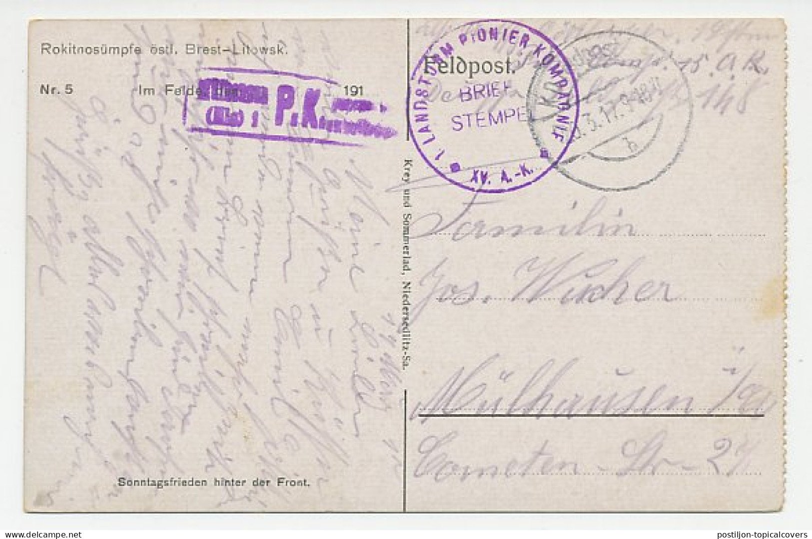 Fieldpost Postcard Germany / Poland 1917 Well - Horse - WWI - Unclassified