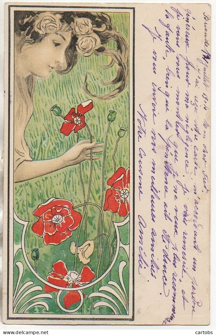 Art Nouveau  Genre MUCHA  Femme Aux Coquelicots - Voor 1900