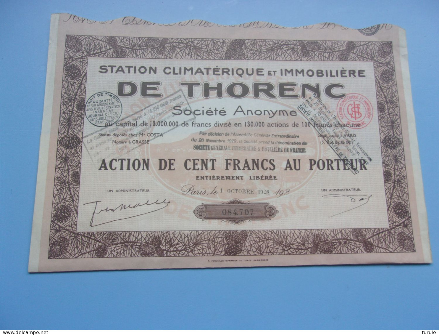 Station Climatérique Et Immobilière DE THORENC (1928) - Altri & Non Classificati