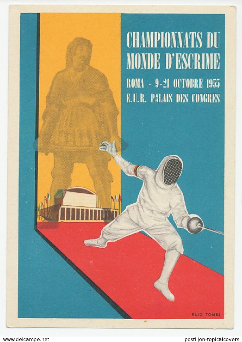 Postcard / Postmark Italy 1955 World Championship Fencing Rome 1955 - Autres & Non Classés