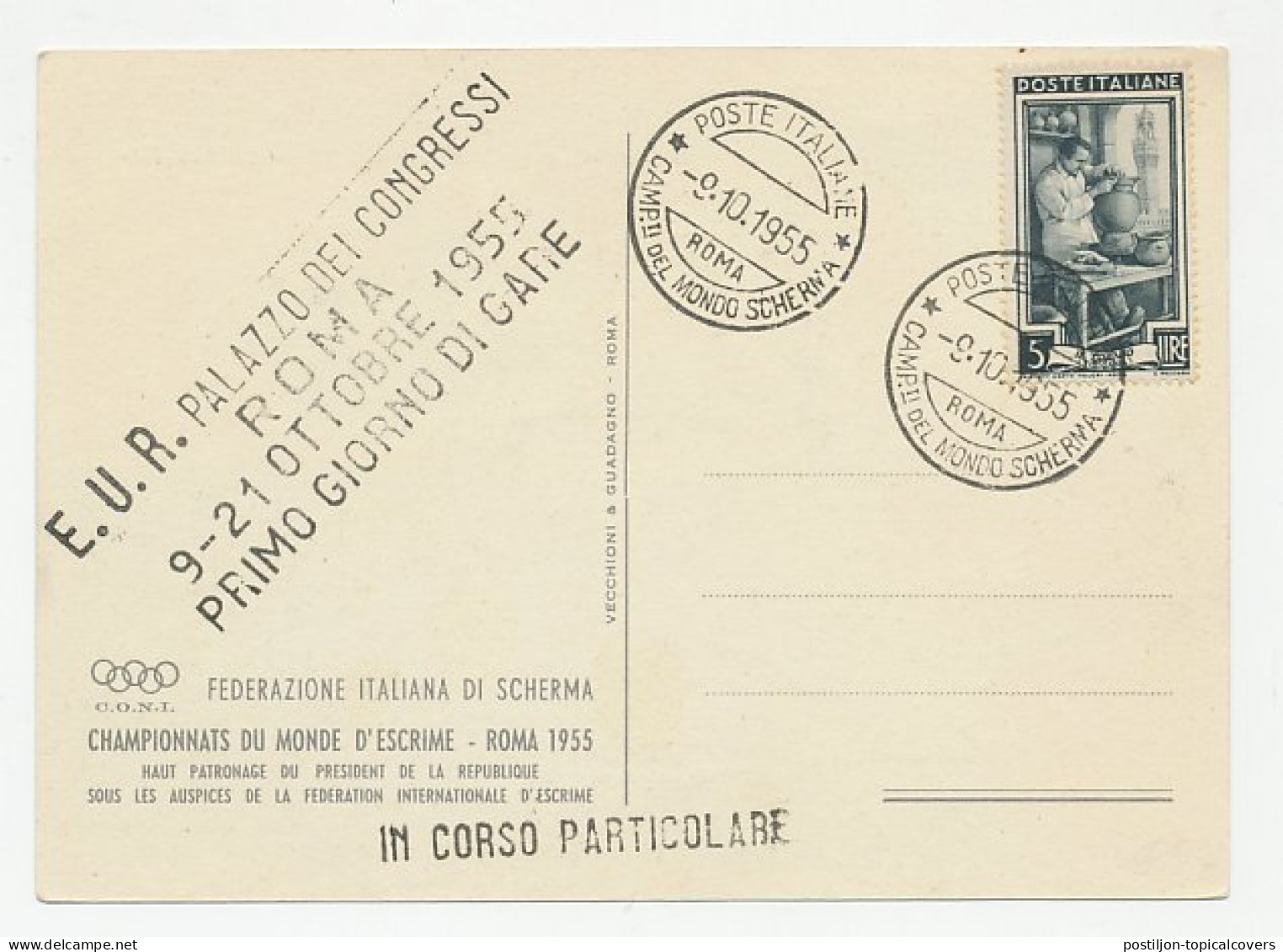 Postcard / Postmark Italy 1955 World Championship Fencing Rome 1955 - Sonstige & Ohne Zuordnung