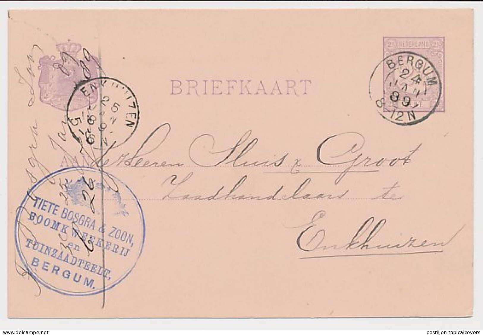 Briefkaart Bergum 1889 - Boomkweekerij - Zaadteelt - Non Classés