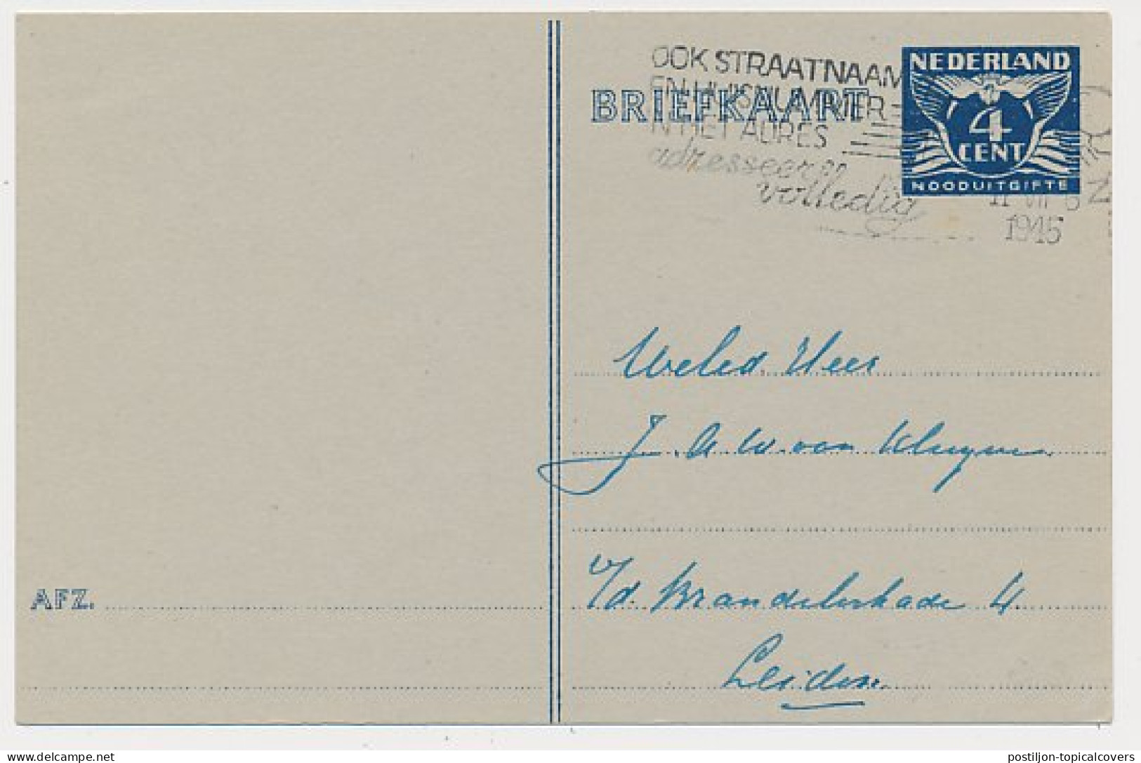 Briefkaart G. 276 B Locaal Te Leiden 1945 - Ganzsachen