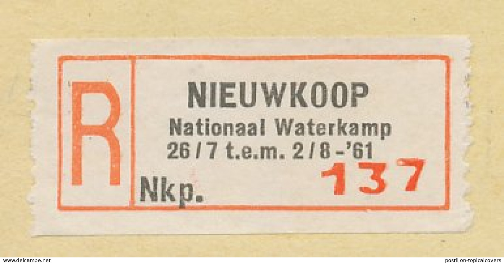 Registered Card / Special R Label Netherlands 1961 Scouting - Water Camp Nieuwkoop - Autres & Non Classés