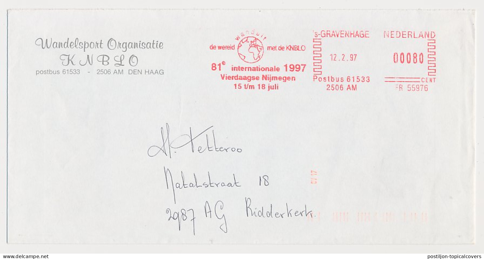 Meter Cover Netherlands 1997 81st International Four Days Marches Nijmegen - Sonstige & Ohne Zuordnung