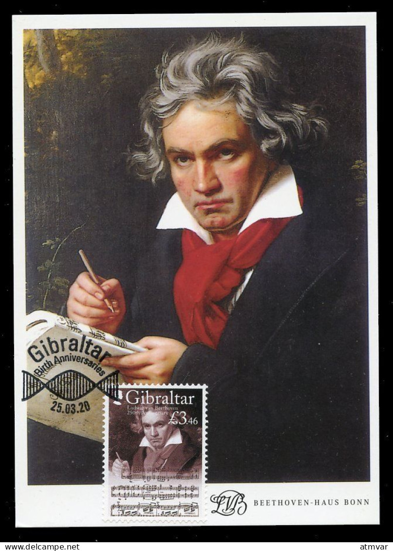 GIBRALTAR (2020) Carte Maximum Card - Birth Anniversaires Ludwig Van Beethoven, Music, Composer, Musique, Score Pianist - Gibraltar