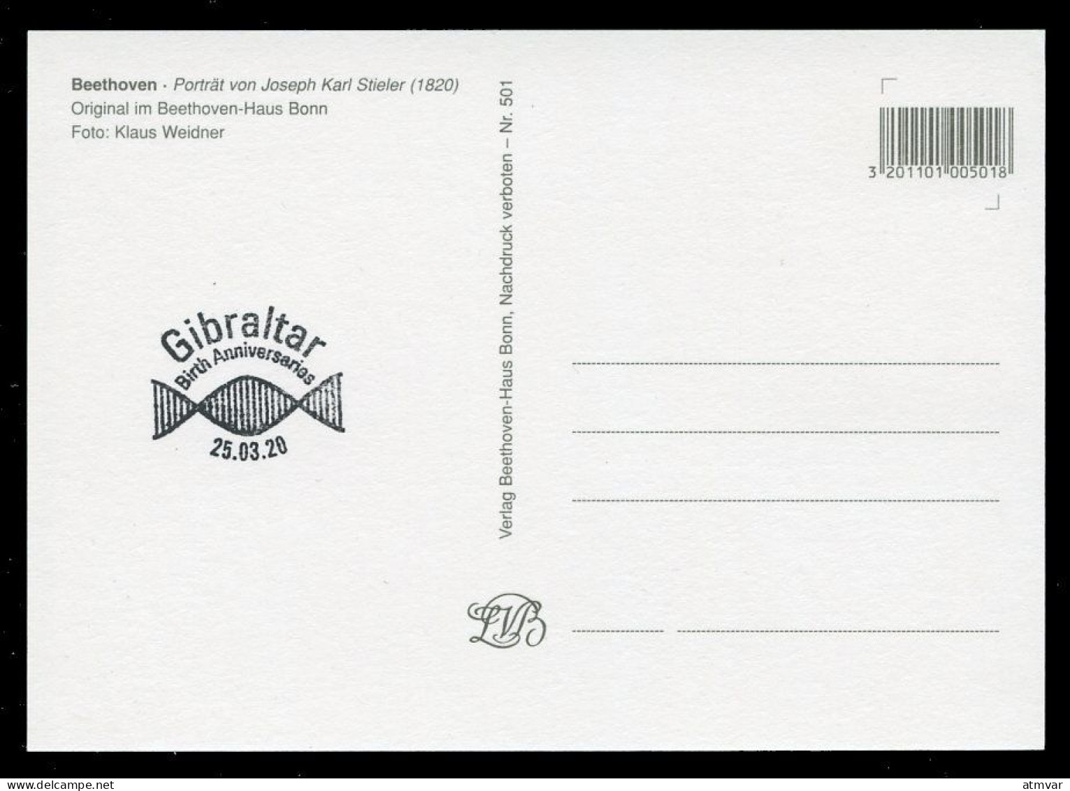 GIBRALTAR (2020) Carte Maximum Card - Birth Anniversaires Ludwig Van Beethoven, Music, Composer, Musique, Score Pianist - Gibraltar