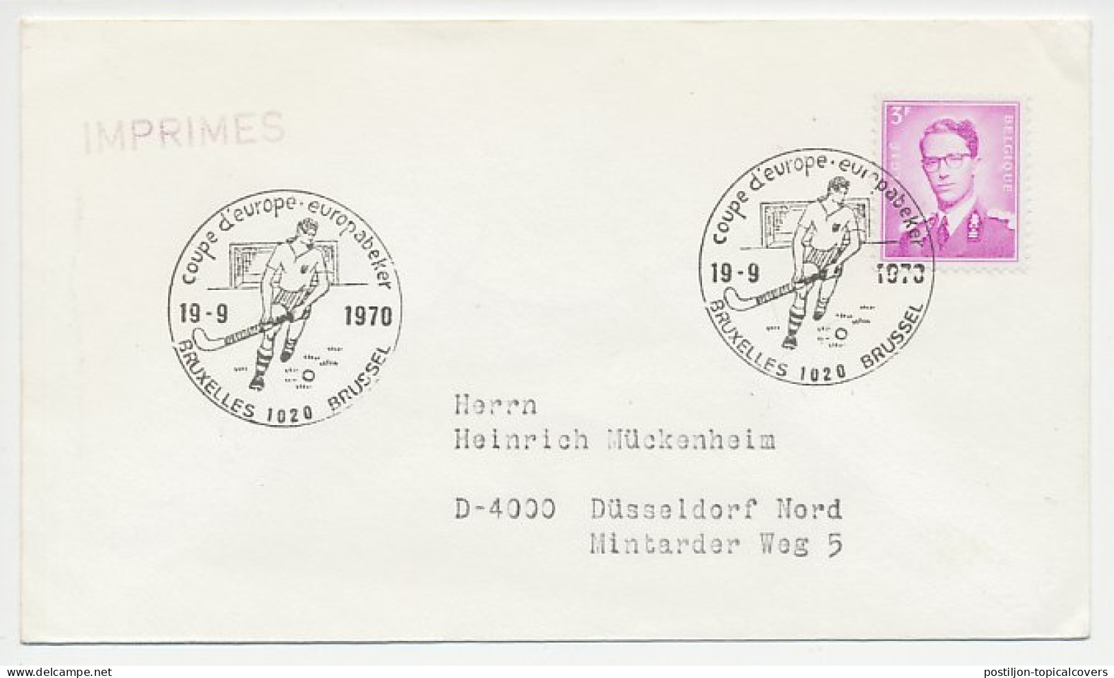 Cover / Postmark Belgium 1970 Hockey - European Cup - Autres & Non Classés