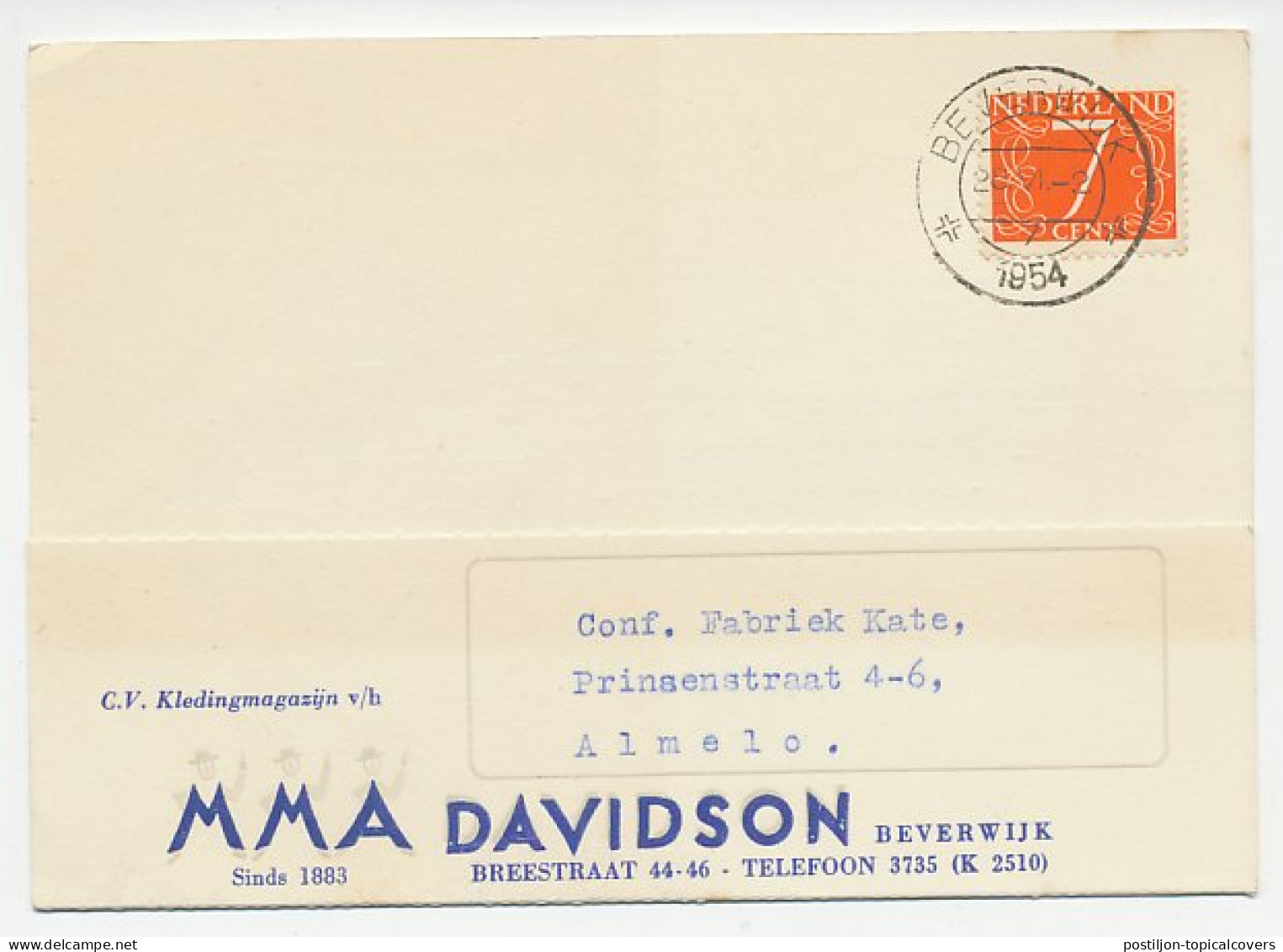 Firma Briefkaart Beverwijk 1954 - Kleding - Unclassified