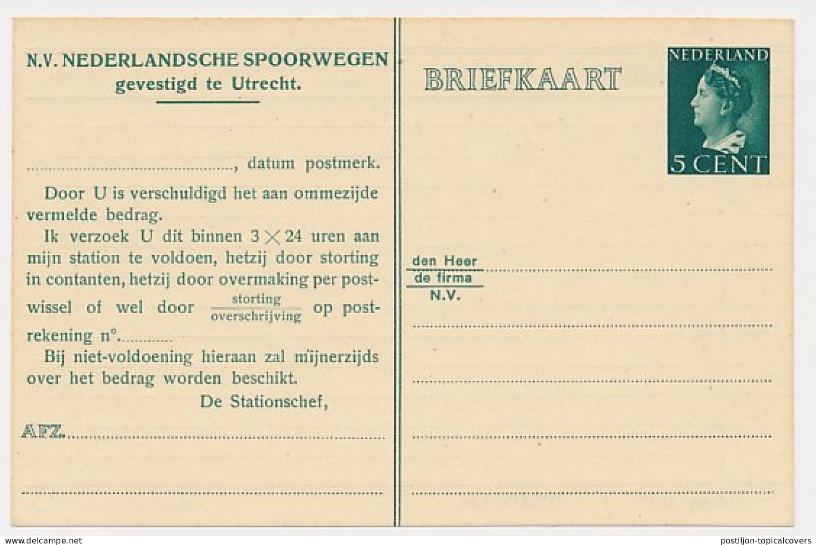 Spoorwegbriefkaart G. NS288 C - Postal Stationery